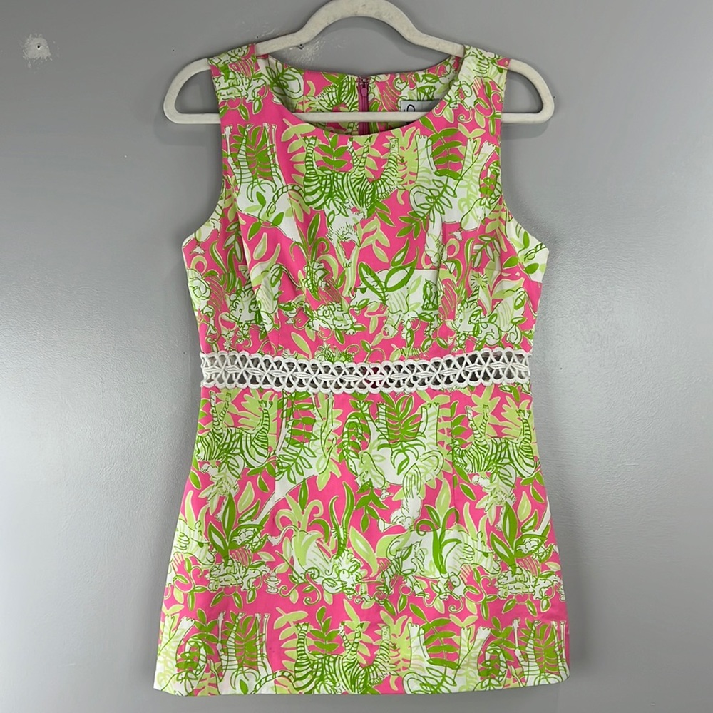 Lily Pulitzer Party Animals Print ( vintage ) Green and Pink Mini Dress